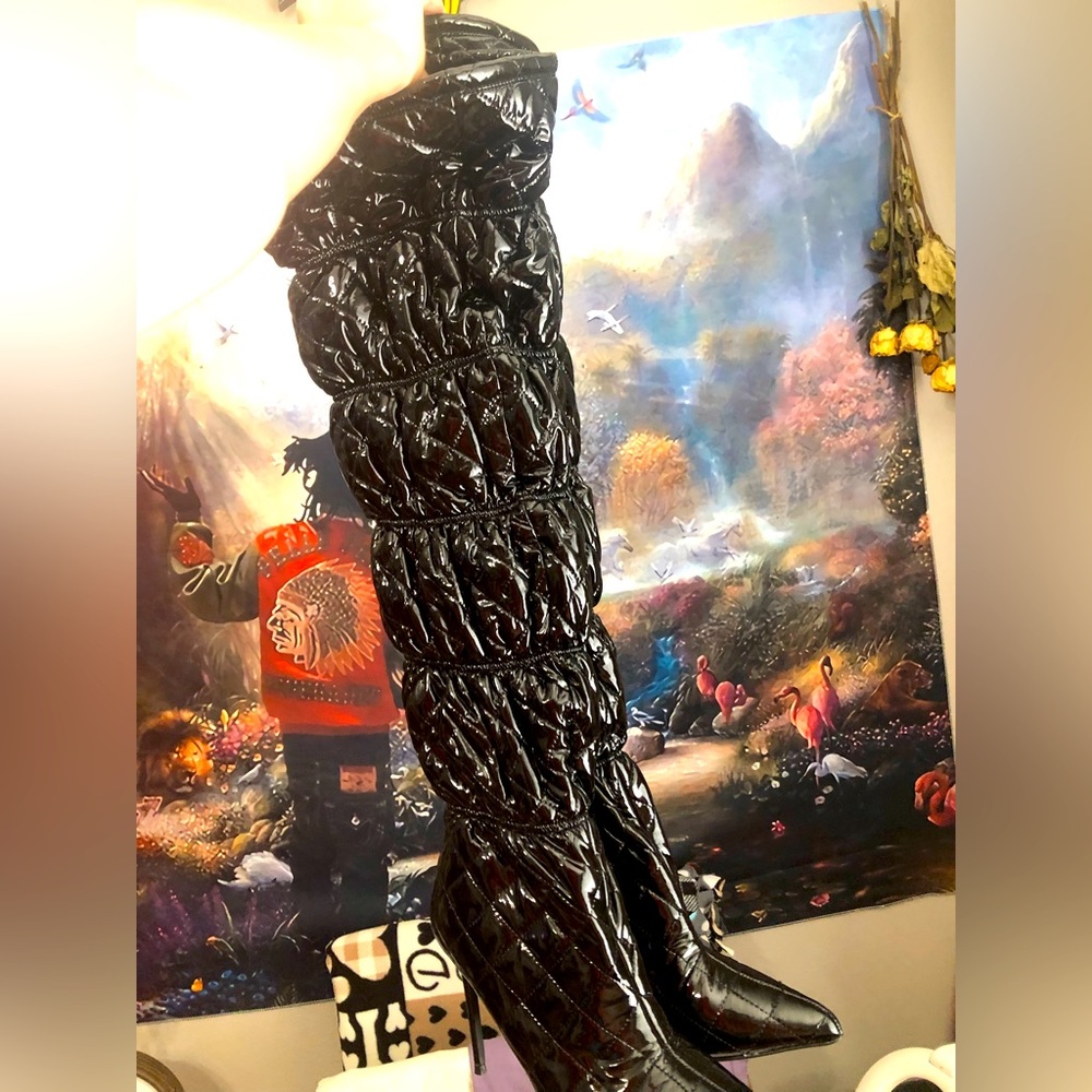steve madden silhouette stiletto boots • black leather • size 11 • thigh high